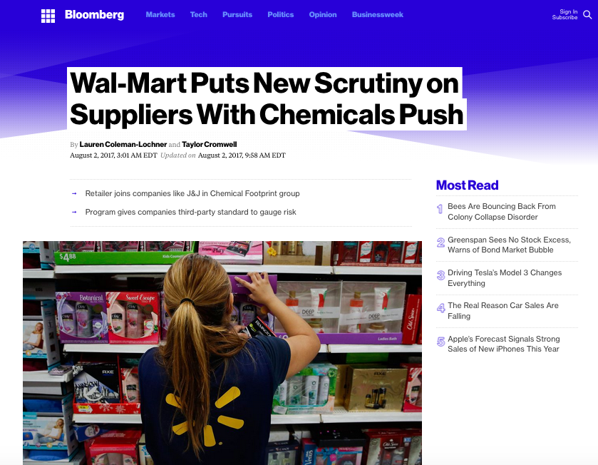Bloomberg: Wal-Mart Puts New Scrutiny on Suppliers With Chemicals Push